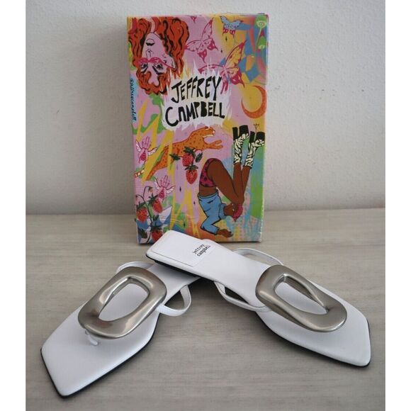 Jeffrey Campbell Women's Sz 8.5M White/Silver Linques-2 Flip Flop Sandals - Picture 1 of 13